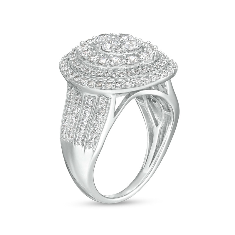 Main Image 3 of Previously Owned - 2 CT. T.W. Oval-Shaped Multi-Diamond Triple Frame Ring in 10K White Gold