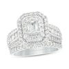 Thumbnail Image 1 of Previously Owned - 2 CT. T.W. Emerald-Cut Diamond Double Frame Multi-Row Bridal Set in 14K White Gold (I/I2)