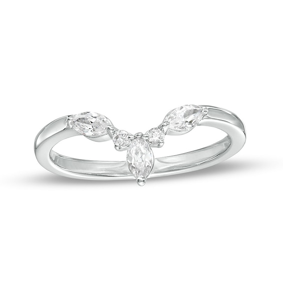 Previously Owned - 1/3 CT. T.w. Marquise and Round Diamond Contour Anniversary Band in 14K White Gold