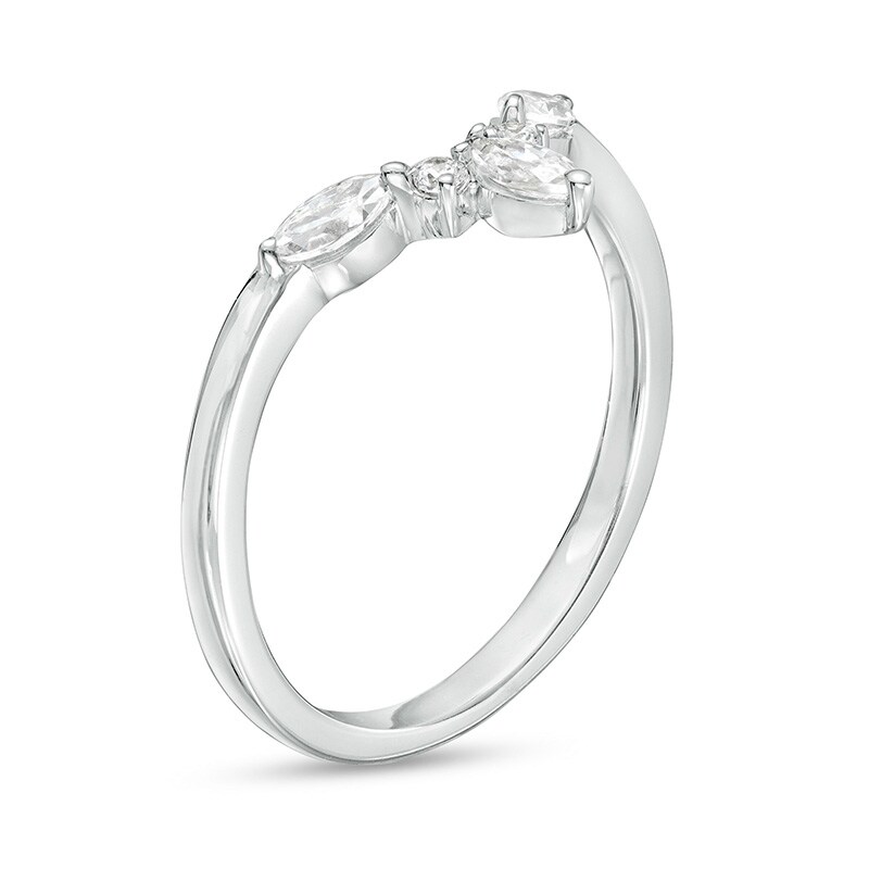 Main Image 3 of Previously Owned - 1/3 CT. T.W. Marquise and Round Diamond Contour Anniversary Band in 14K White Gold