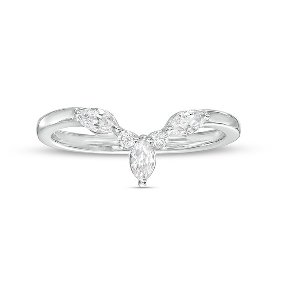 Previously Owned - 1/3 CT. T.w. Marquise and Round Diamond Contour Anniversary Band in 14K White Gold