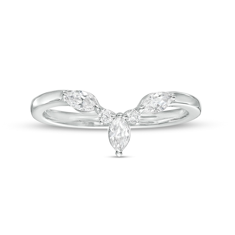 Main Image 4 of Previously Owned - 1/3 CT. T.W. Marquise and Round Diamond Contour Anniversary Band in 14K White Gold