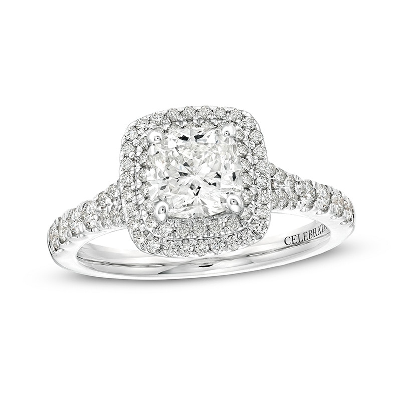 Main Image 1 of Previously Owned - Celebration Infinite™ 1-5/8 CT. T.W.  Cushion-Cut Diamond Frame Engagement Ring in 14K White Gold