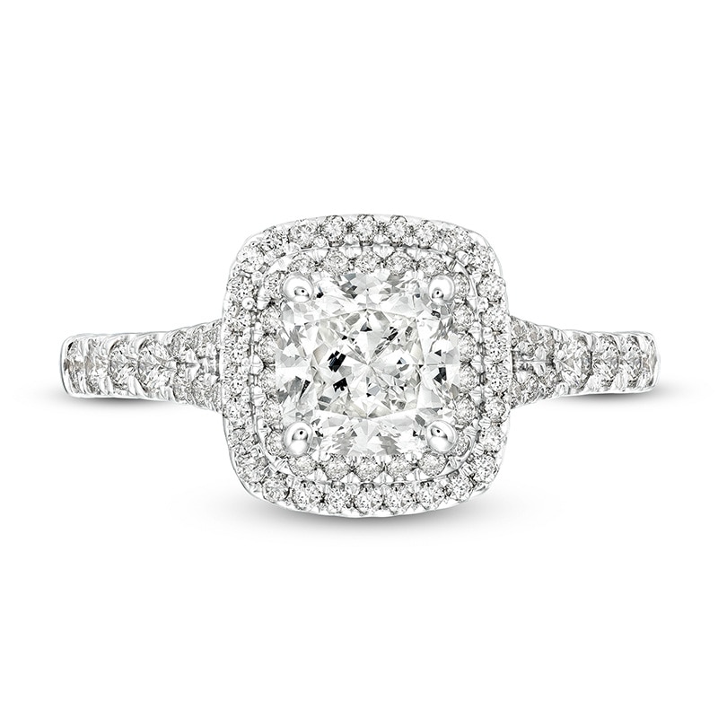 Main Image 4 of Previously Owned - Celebration Infinite™ 1-5/8 CT. T.W.  Cushion-Cut Diamond Frame Engagement Ring in 14K White Gold