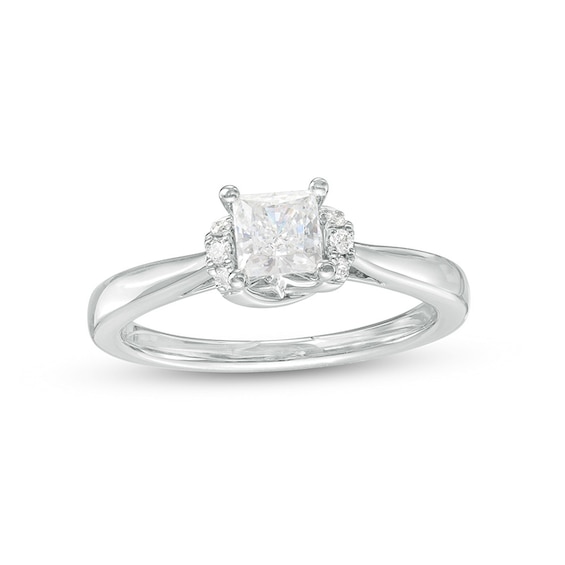 Previously Owned - 1/2 CT. T.w. Princess-Cut Diamond Collar Engagement Ring in 14K White Gold (I/I2)