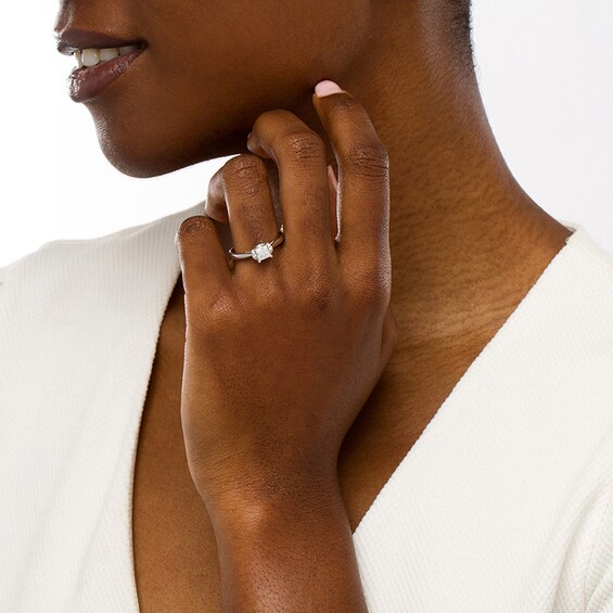 Previously Owned - 1/2 CT. T.w. Princess-Cut Diamond Collar Engagement Ring in 14K White Gold (I/I2)