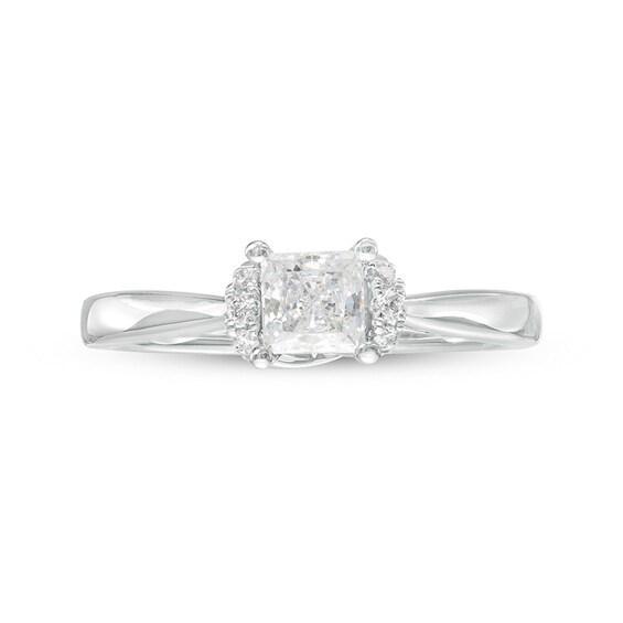 Previously Owned - 1/2 CT. T.w. Princess-Cut Diamond Collar Engagement Ring in 14K White Gold (I/I2)