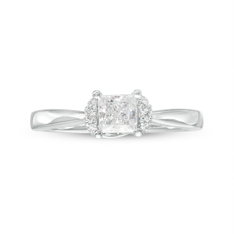 Main Image 4 of Previously Owned - 1/2 CT. T.W. Princess-Cut Diamond Collar Engagement Ring in 14K White Gold (I/I2)