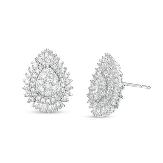 Previously Owned - 1 CT. T.w. Pear-Shaped Multi-Diamond Shadow Frame Stud Earrings in 10K White Gold