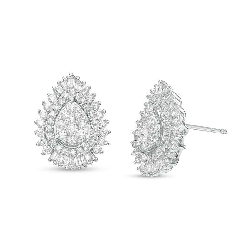 Main Image 1 of Previously Owned - 1 CT. T.W. Pear-Shaped Multi-Diamond Shadow Frame Stud Earrings in 10K White Gold