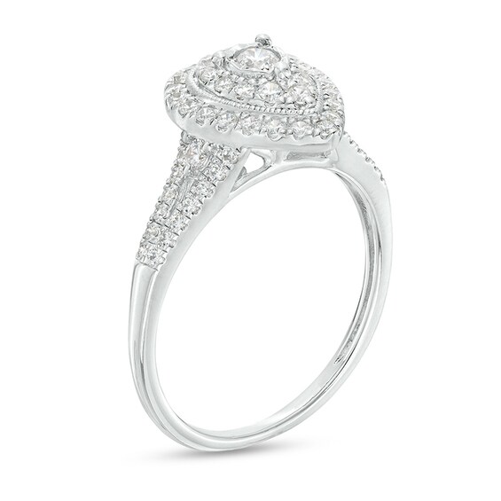 Previously Owned - 1/2 CT. T.w. Diamond Double Pear-Shaped Frame Split Shank Engagement Ring in 10K White Gold (J/I3)