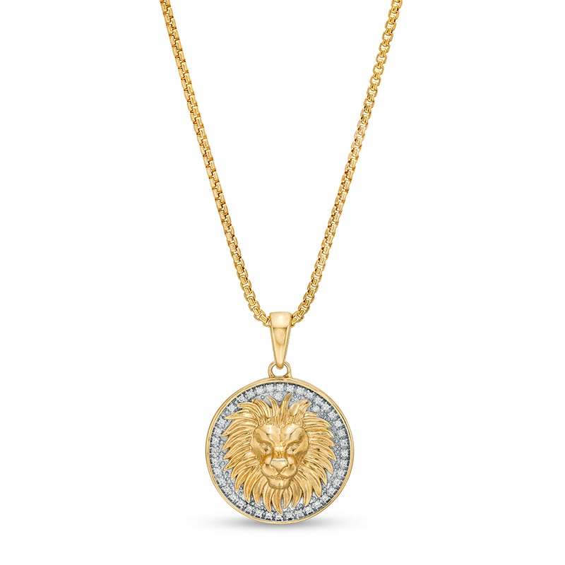 Main Image 1 of Previously Owned - Men's 1/4 CT. T.W. Diamond Frame Lion's Head Medallion Pendant in 10K Gold – 20"