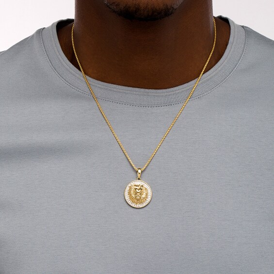 Previously Owned - Men's 1/4 CT. T.w. Diamond Frame Lion's Head Medallion Pendant in 10K Gold â 20"