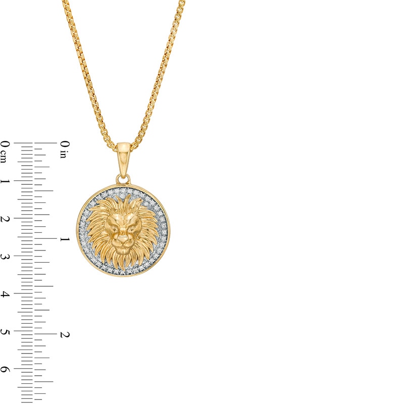 Main Image 3 of Previously Owned - Men's 1/4 CT. T.W. Diamond Frame Lion's Head Medallion Pendant in 10K Gold – 20"