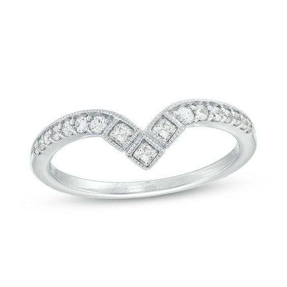 Previously Owned - 1/4 CT. T.w. Princess-Cut and Round Diamond Contour Anniversary Band in 14K White Gold