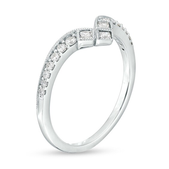 Previously Owned - 1/4 CT. T.w. Princess-Cut and Round Diamond Contour Anniversary Band in 14K White Gold