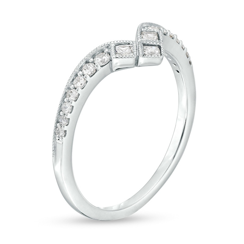 Main Image 3 of Previously Owned - 1/4 CT. T.W. Princess-Cut and Round Diamond Contour Anniversary Band in 14K White Gold