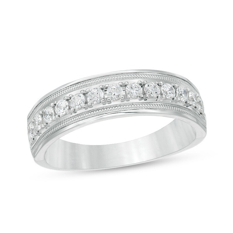 Main Image 1 of Previously Owned - Men's 1/2 CT. T.W. Diamond Vintage-Style Wedding Band in 10K White Gold