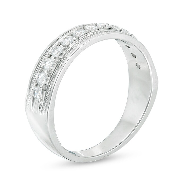 Main Image 2 of Previously Owned - Men's 1/2 CT. T.W. Diamond Vintage-Style Wedding Band in 10K White Gold