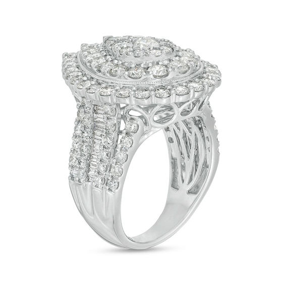 Previously Owned - 4 CT. T.w. Pear Multi-Diamond Double Frame Vintage-Style Engagement Ring in 10K White Gold