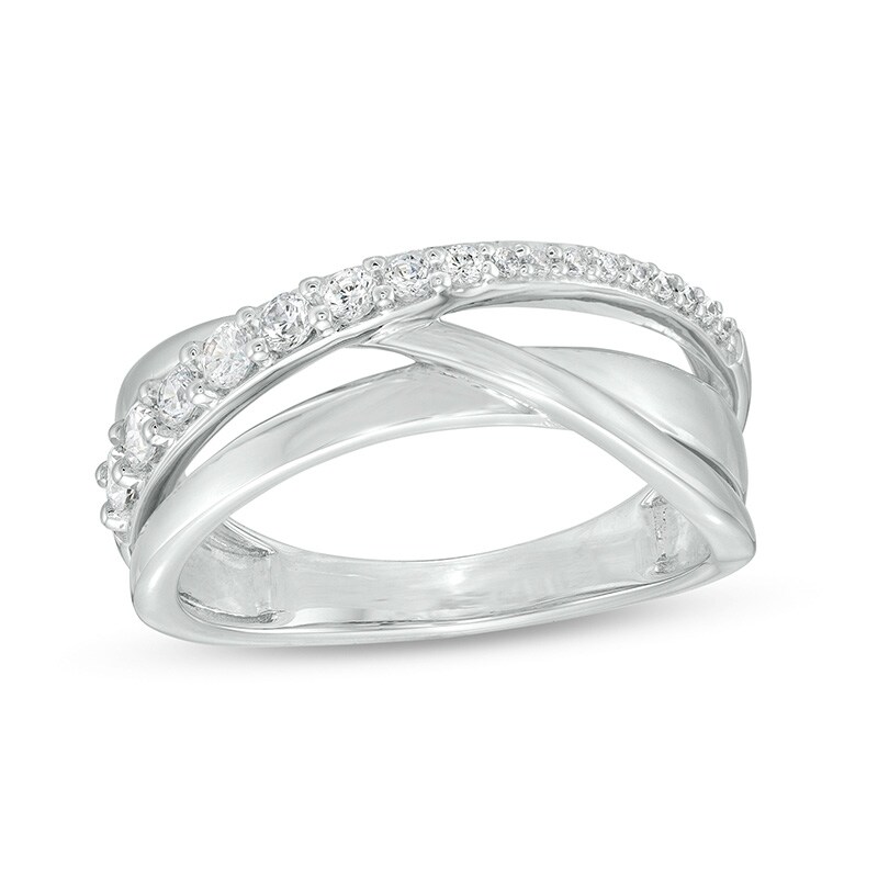 Main Image 1 of Previously Owned - 1/3 CT. T.W. Diamond Triple Row Crossover Ring in 10K White Gold