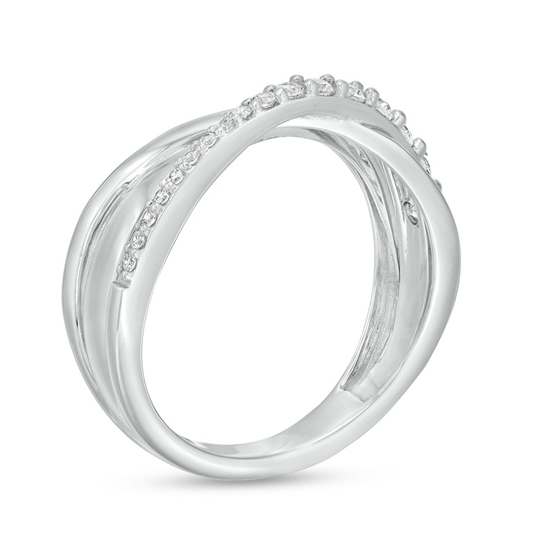 Main Image 3 of Previously Owned - 1/3 CT. T.W. Diamond Triple Row Crossover Ring in 10K White Gold