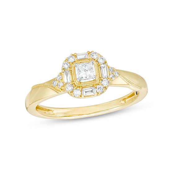 Previously Owned - 1/4 CT. T.w. Princess-Cut Diamond Cushion-Shaped Frame Promise Ring in 10K Gold