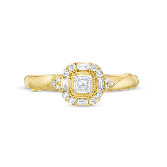 Previously Owned - 1/4 CT. T.w. Princess-Cut Diamond Cushion-Shaped Frame Promise Ring in 10K Gold