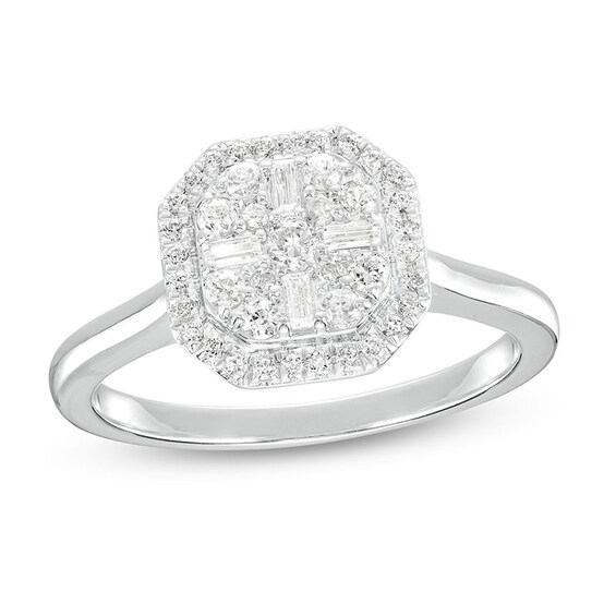 Previously Owned - 3/8 CT. T.w. Multi-Diamond Octagonal Frame Ring in 10K White Gold