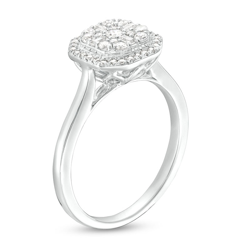 Main Image 3 of Previously Owned - 3/8 CT. T.W. Multi-Diamond Octagonal Frame Ring in 10K White Gold