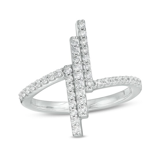 Previously Owned - 3/8 CT. T.w. Lab-Grown Diamond Triple Vertical Bar Ring in 14K White Gold (F/Si2)