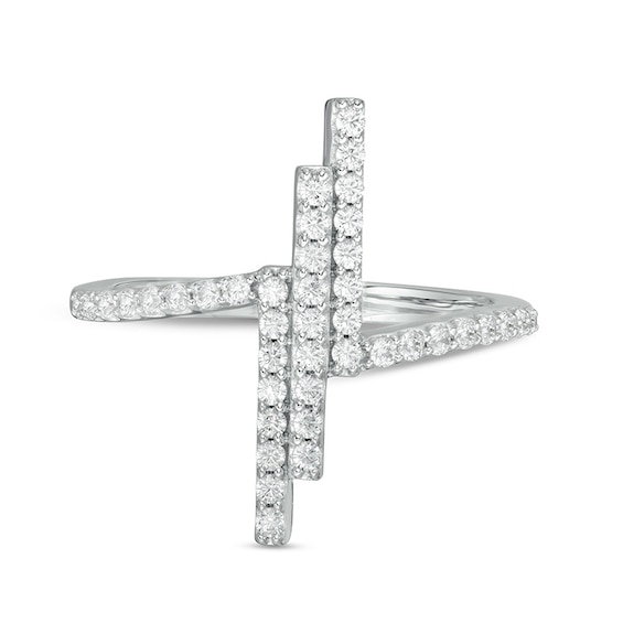 Previously Owned - 3/8 CT. T.w. Lab-Grown Diamond Triple Vertical Bar Ring in 14K White Gold (F/Si2)