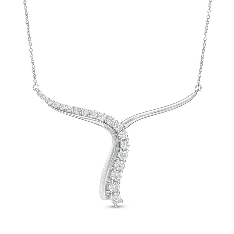 Main Image 1 of Previously Owned - 1 CT. T.W.  Lab-Grown Diamond Abstract "Y" Necklace in 14K White Gold (F/SI2)