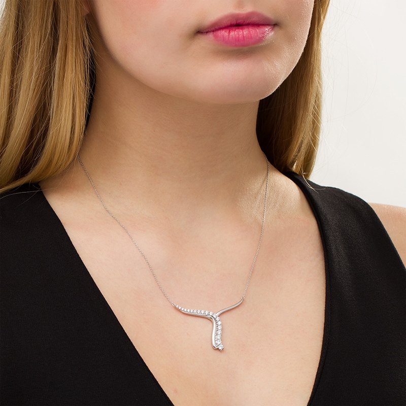 Main Image 2 of Previously Owned - 1 CT. T.W.  Lab-Grown Diamond Abstract "Y" Necklace in 14K White Gold (F/SI2)