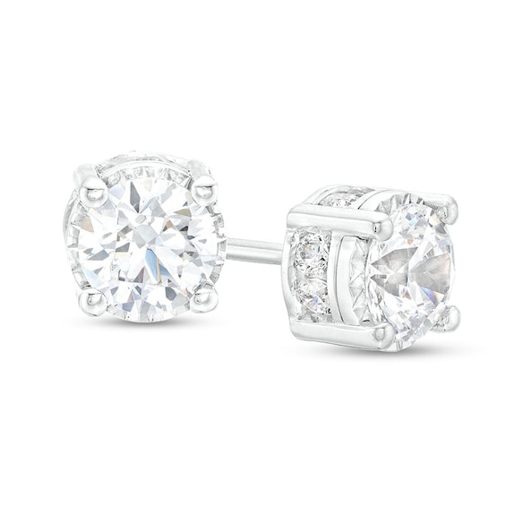 Previously Owned - 2 CT. T.w. Lab-Grown Diamond Solitaire Hidden Frame Stud Earrings in 10K White Gold (I/I1)