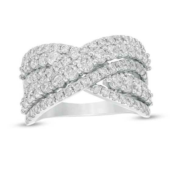 Previously Owned - 2 CT. T.w. Lab-Grown Diamond Multi-Row Bypass Ring in 14K White Gold (F/Si2)