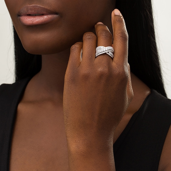 Previously Owned - 2 CT. T.w. Lab-Grown Diamond Multi-Row Bypass Ring in 14K White Gold (F/Si2)