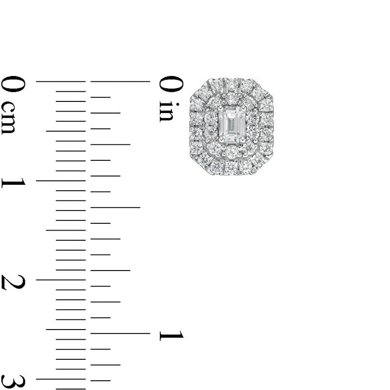 Main Image 3 of Previously Owned - 1 CT. T.W.  Emerald-Cut Lab-Grown Diamond Octagonal Double Frame Stud Earrings in 14K White Gold