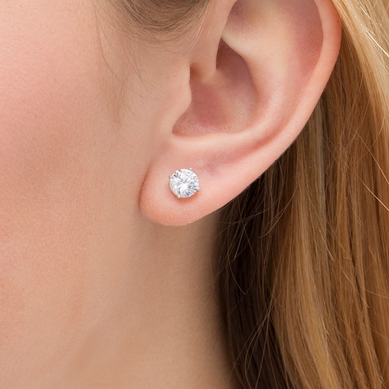 Previously Owned - 2 CT. T.w. Lab-Grown Diamond Solitaire Stud Earrings in 14K White Gold (F/Si2)