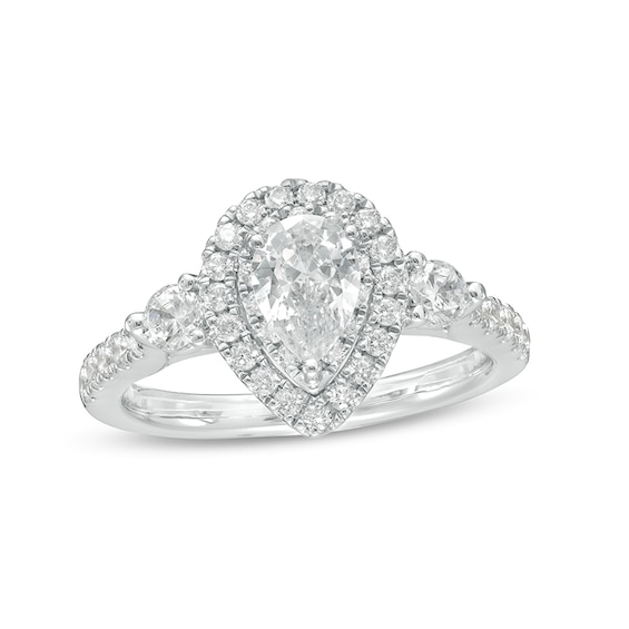 Previously Owned - 1-1/6 CT. T.w. Pear-Shaped Diamond Frame Past Present Future® Engagement Ring in 14K White Gold (I/I2)