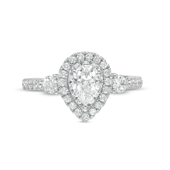 Previously Owned - 1-1/6 CT. T.w. Pear-Shaped Diamond Frame Past Present Future® Engagement Ring in 14K White Gold (I/I2)
