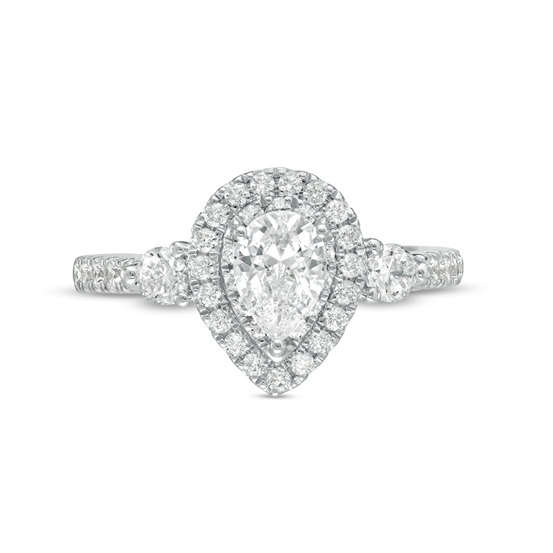 Main Image 4 of Previously Owned - 1-1/6 CT. T.W. Pear-Shaped Diamond Frame Past Present Future® Engagement Ring in 14K White Gold (I/I2)