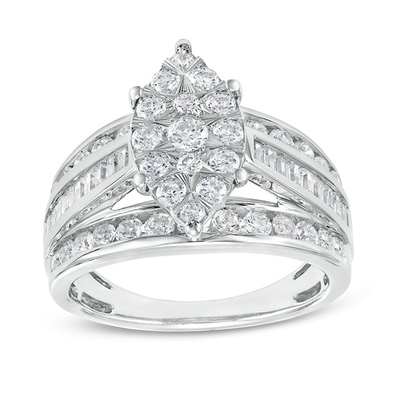 Previously Owned - 1-1/2 CT. T.w. Marquise Multi-Diamond Triple Row Engagement Ring in 10K White Gold