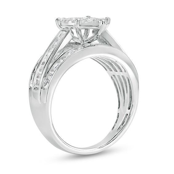 Previously Owned - 1-1/2 CT. T.w. Marquise Multi-Diamond Triple Row Engagement Ring in 10K White Gold
