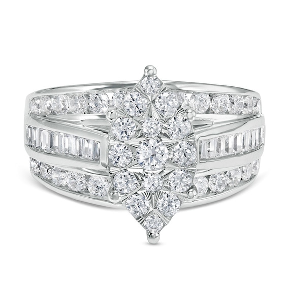 Previously Owned - 1-1/2 CT. T.w. Marquise Multi-Diamond Triple Row Engagement Ring in 10K White Gold