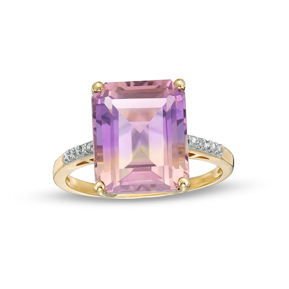 Previously Owned - Emerald-Cut Ametrine and 1/20 CT. T.w. Diamond Ring in 10K Gold