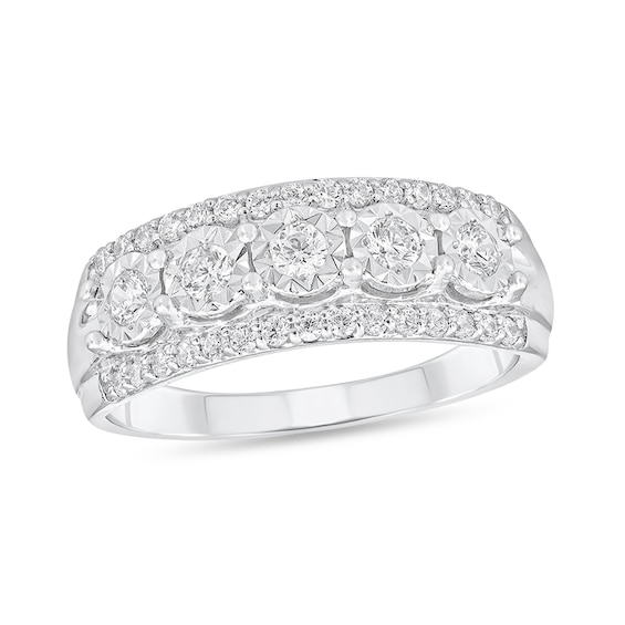 Previously Owned - 1/2 CT. T.w. Diamond Triple Row Five Stone Anniversary Band in 10K White Gold