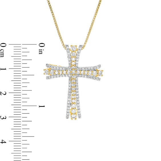 Previously Owned - 1 CT. T.w. Diamond Multi-Row Flared Cross Pendant in 10K Gold