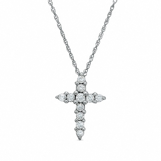 Previously Owned - 1/4 CT. T.w. Diamond Prong Cross Pendant in 14K White Gold