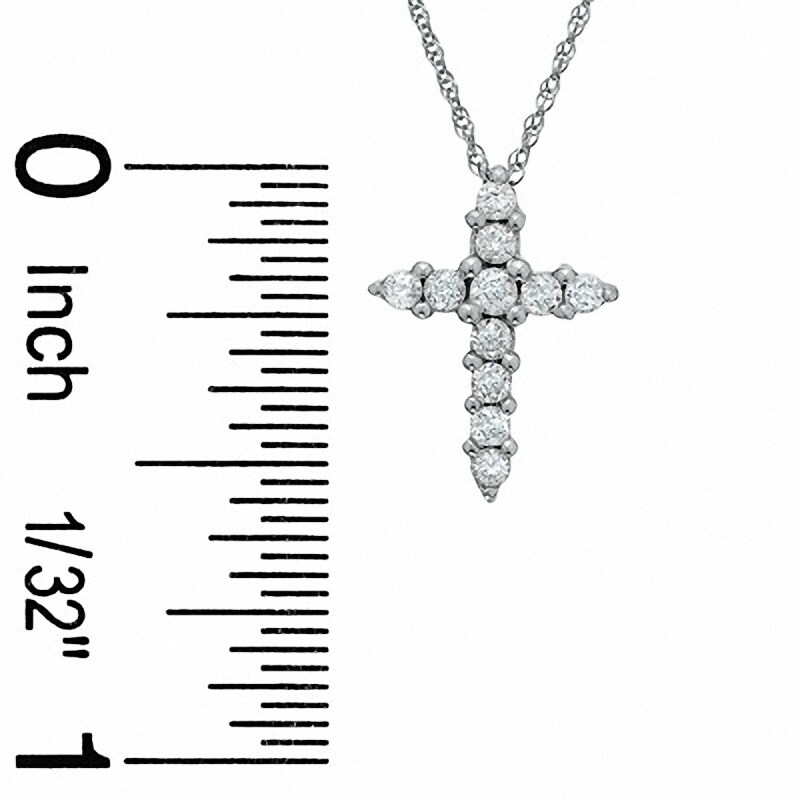 Main Image 2 of Previously Owned - 1/4 CT. T.W. Diamond Prong Cross Pendant in 14K White Gold